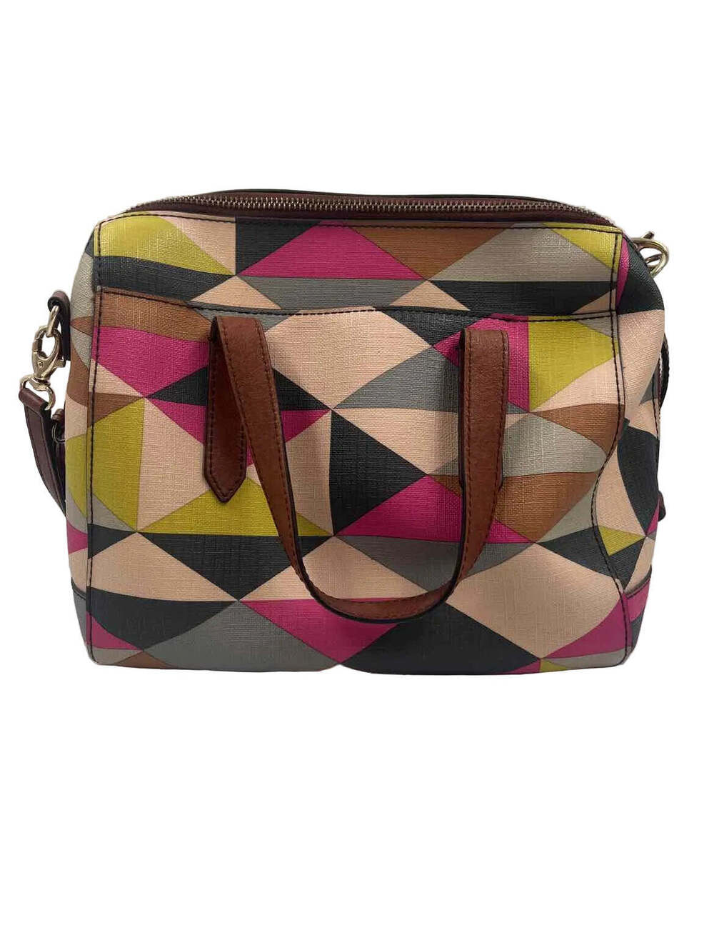 FOSSIL Geometric Multi-Color Triangle Print SYDNEY Handled Satchel Crossbody